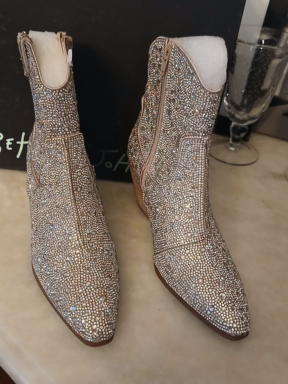 Betsey Johnson "Dive" Silver Glass Slipper Boots New In Box